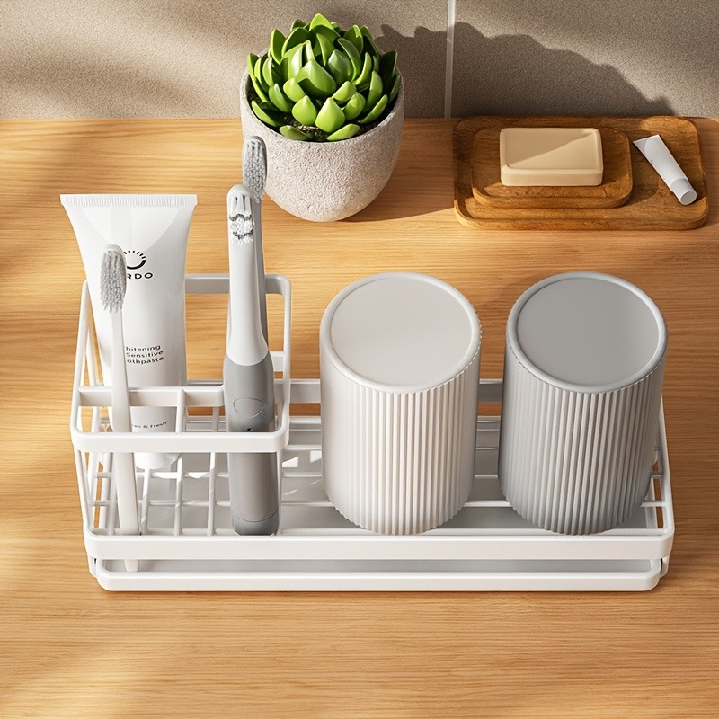 WIEZ Stainless Steel Toothbrush & Toothpaste Organizer  No-Drill Space-Saving Rack for Countertops & Bathroom Walls
