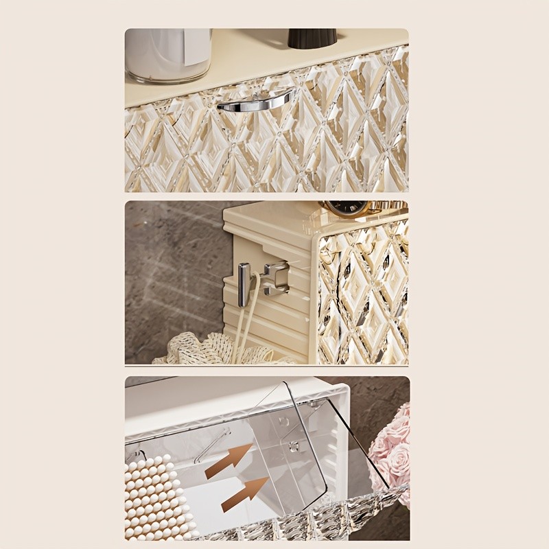 WIEZ Wall-Mounted Cosmetic Organizer  No-Drill Adhesive Makeup & Skincare Storage Box with Transparent Diamond Pattern