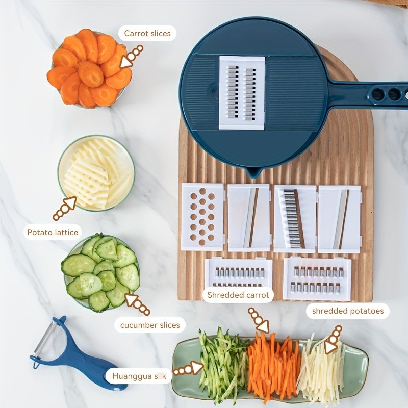 LDQ 11-Piece 12-in-1 Multi-Function Vegetable Chopper  Manual Slicer, Shredder & Grater for Carrots, Potatoes & Radish