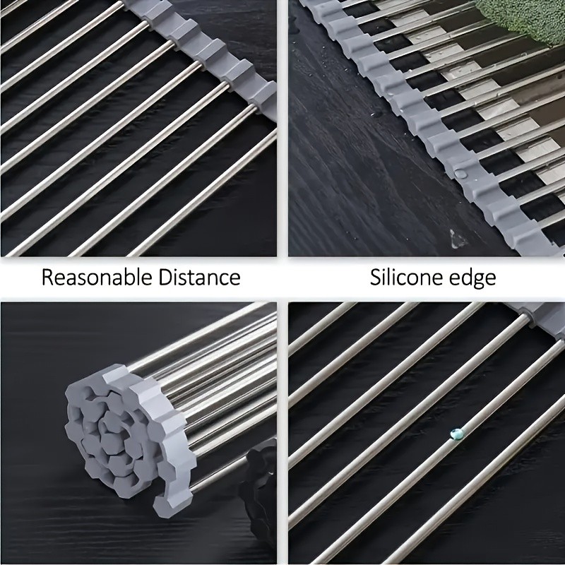 LDQ Deluxe Roll-Up Stainless Steel Dish Drying Rack  Space-Saving Over-the-Sink Organizer with Sleek Metallic Finish