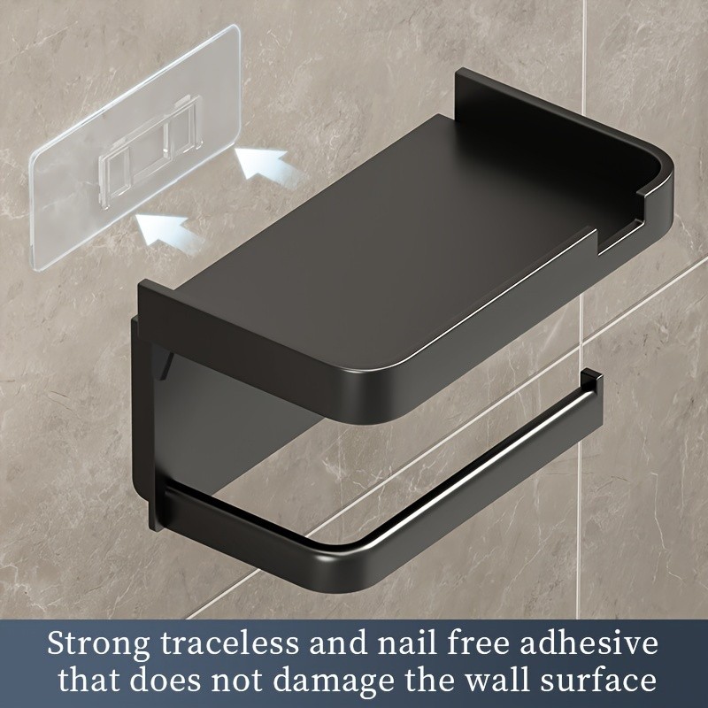 LDQ Luxury Self-Adhesive Wall-Mounted Tissue Holder  Modern Space-Saving Bathroom Rack with Built-In Storage Shelf