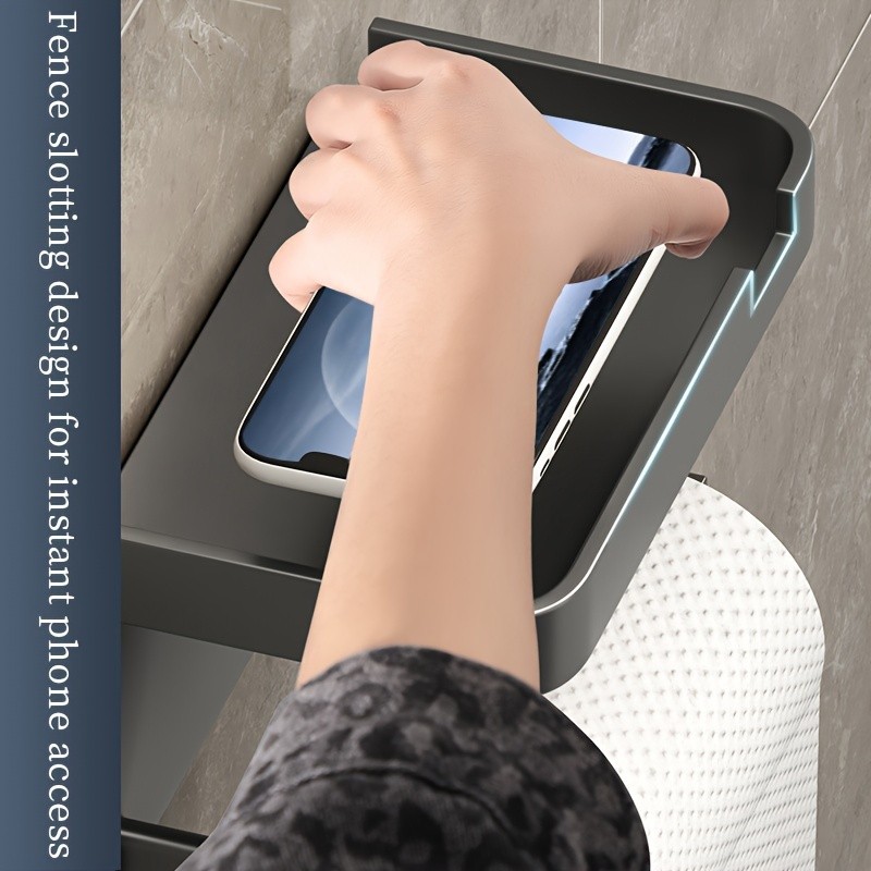 LDQ Luxury Self-Adhesive Wall-Mounted Tissue Holder  Modern Space-Saving Bathroom Rack with Built-In Storage Shelf