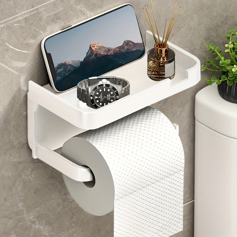 LDQ Luxury Self-Adhesive Wall-Mounted Tissue Holder  Modern Space-Saving Bathroom Rack with Built-In Storage Shelf