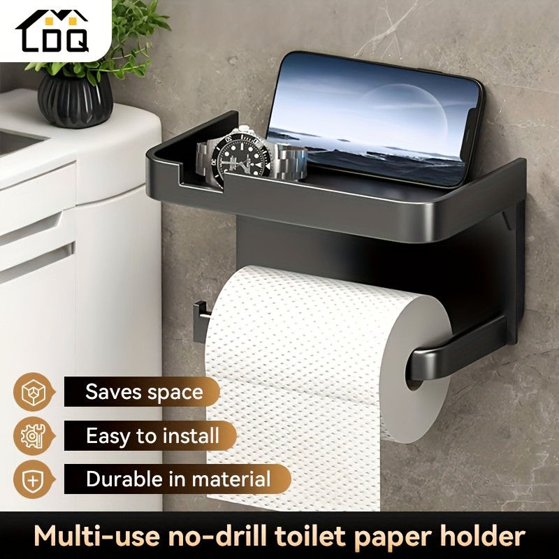 LDQ Luxury Self-Adhesive Wall-Mounted Tissue Holder  Modern Space-Saving Bathroom Rack with Built-In Storage Shelf
