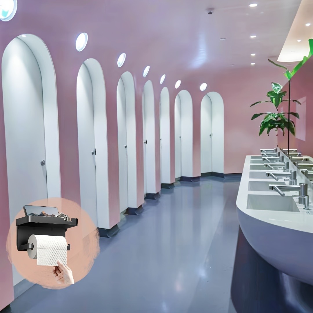 LDQ Luxury Self-Adhesive Wall-Mounted Tissue Holder  Modern Space-Saving Bathroom Rack with Built-In Storage Shelf