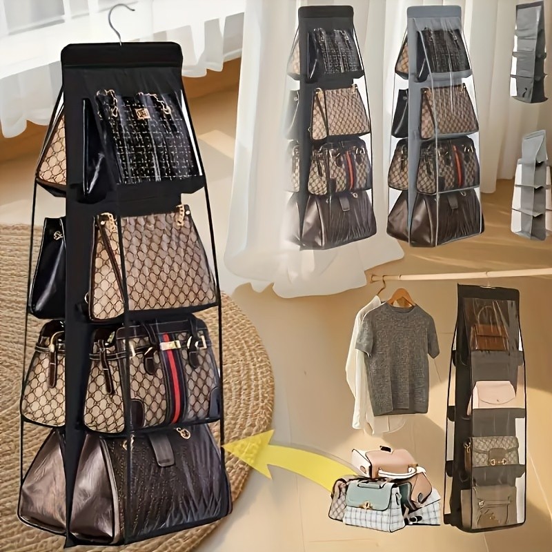 LDQ Multi-Layer Handbag Organizer with 8 Pockets  Foldable Oxford Cloth Hanging Rack for Purses & Accessories