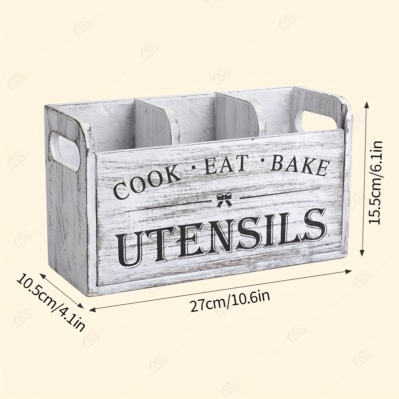 LDQ Rustic Wooden Utensil Holder  3-Compartment Countertop & Wall-Mounted Organizer for Forks, Spoons, Whisks & Kitchen Tools