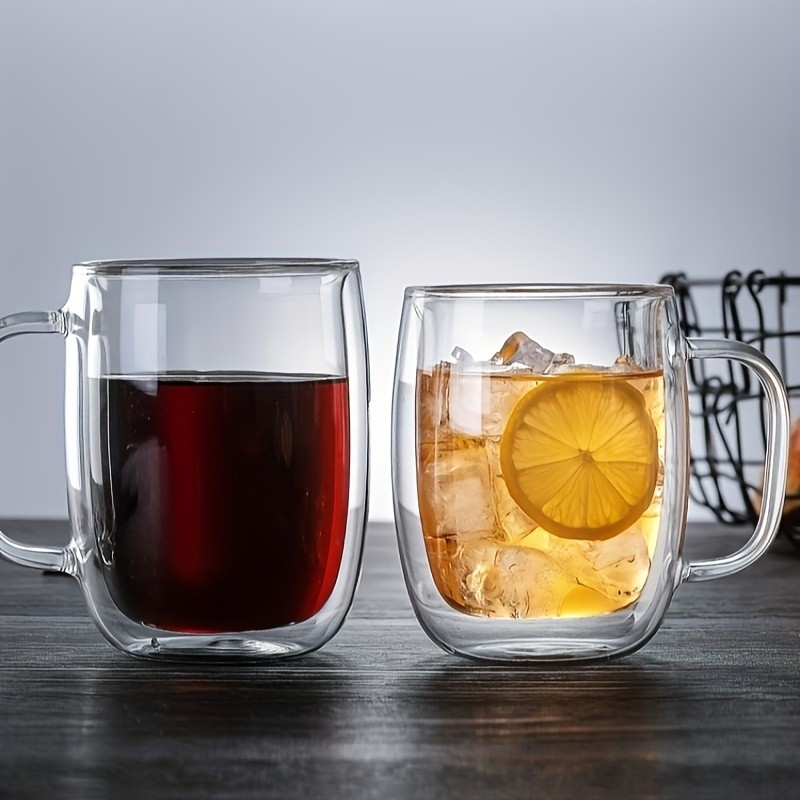 LDQ Double-Layer Borosilicate Glass Mug Set  Heat-Insulated Transparent Cups with Handles for Coffee, Tea & Smoothies