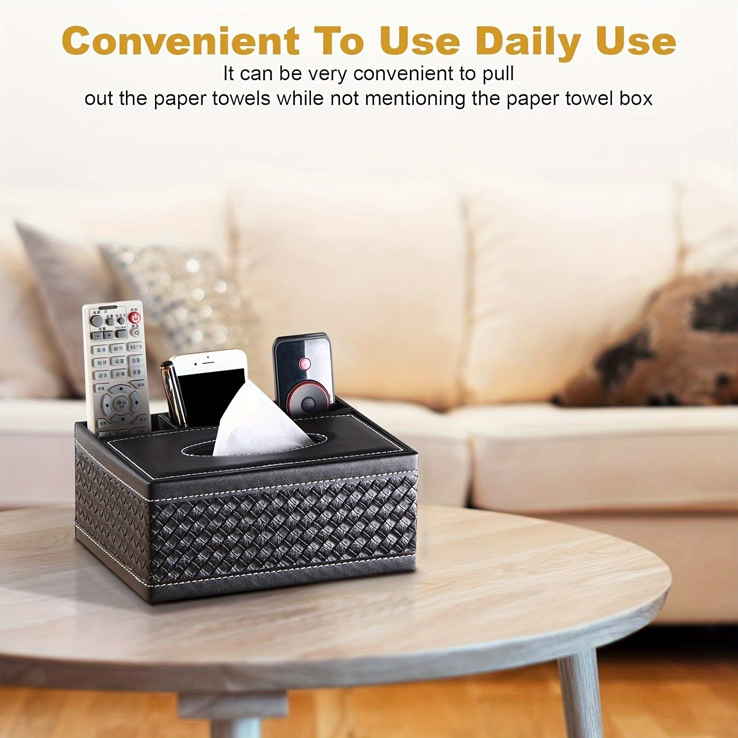 LDQ Multi-Functional Faux Leather Tissue & Storage Box  4-Compartment Organizer for Remotes, Napkins & Home Essentials