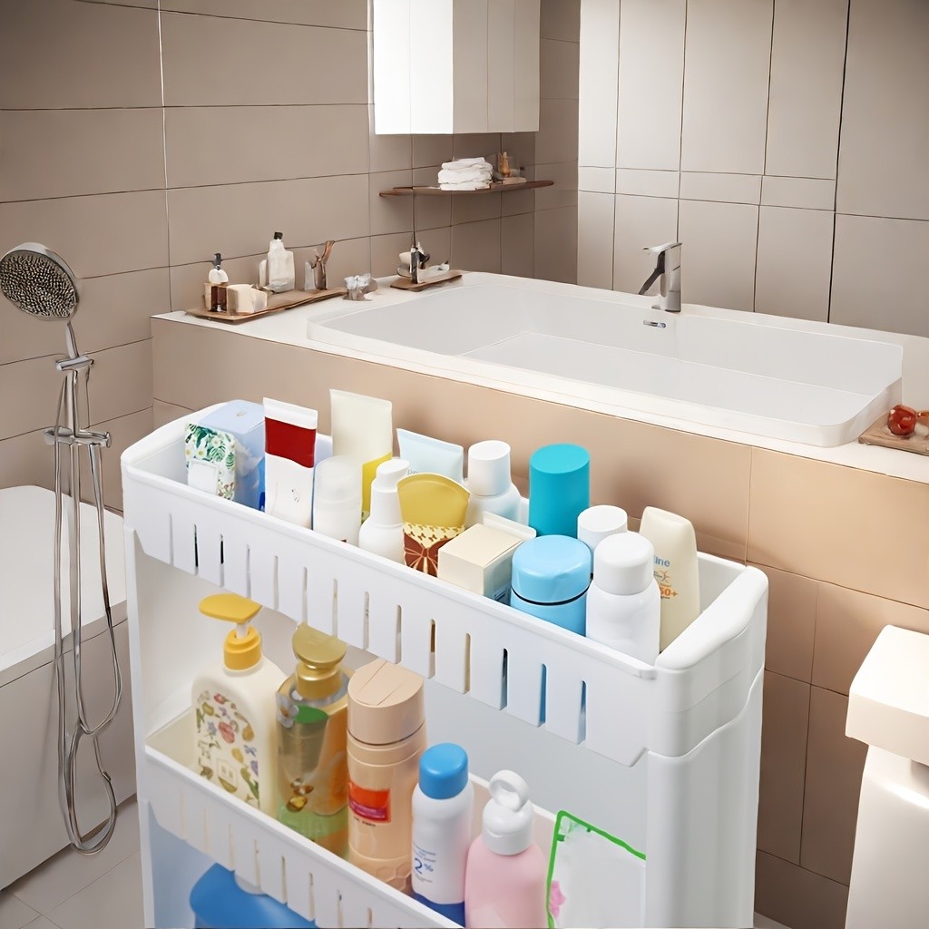 LDQ 3-Layer Super Narrow Refrigerator Gap Organizer  Free-Standing Slim Trolley Cart for Kitchen, Bathroom & Living Room Storage