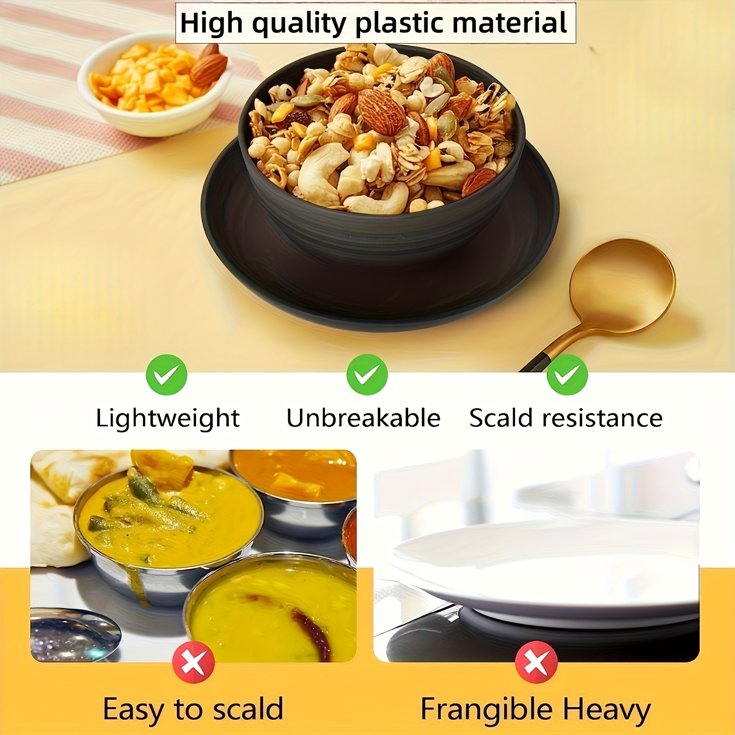 LDQ Unbreakable Plastic Dinnerware Set  12pcs/16pcs Microwave & Dishwasher-Safe Plates, Bowls & Cups for Parties & Everyday Use