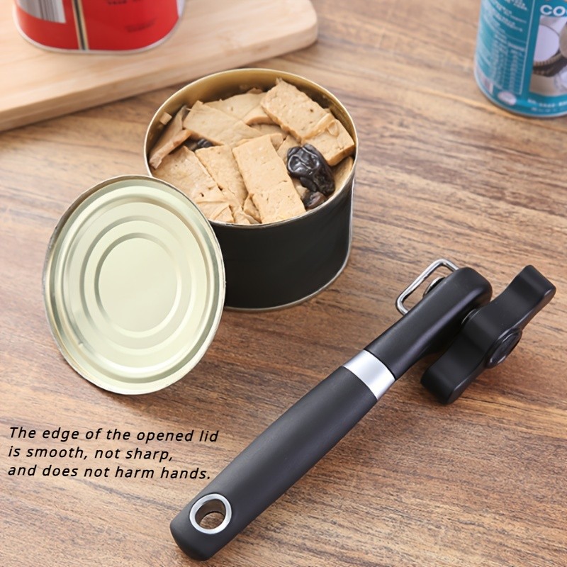 LDQ Stainless Steel TLDOD Manual Can Opener  Quick Side-Opening Kitchen Tool with Ergonomic Black Handle