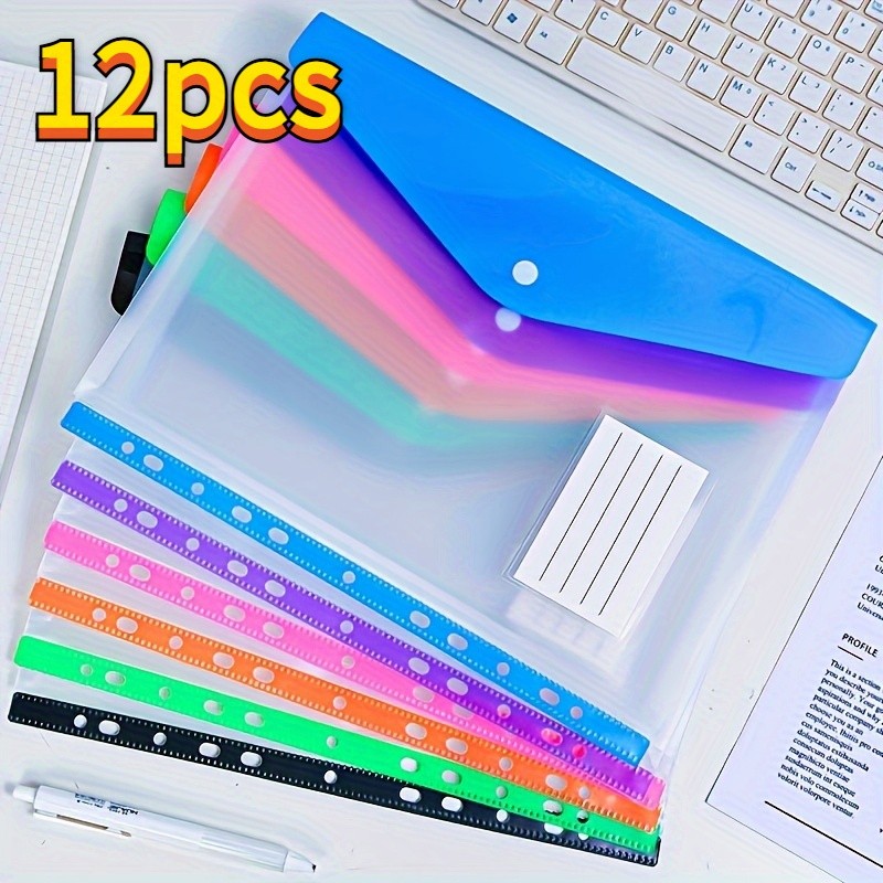 LDQ 12-Pack A4 Expanding File Folders  Heavy-Duty PP Document Organizers with Push-Button Lock & 11-Ring Binder Pockets