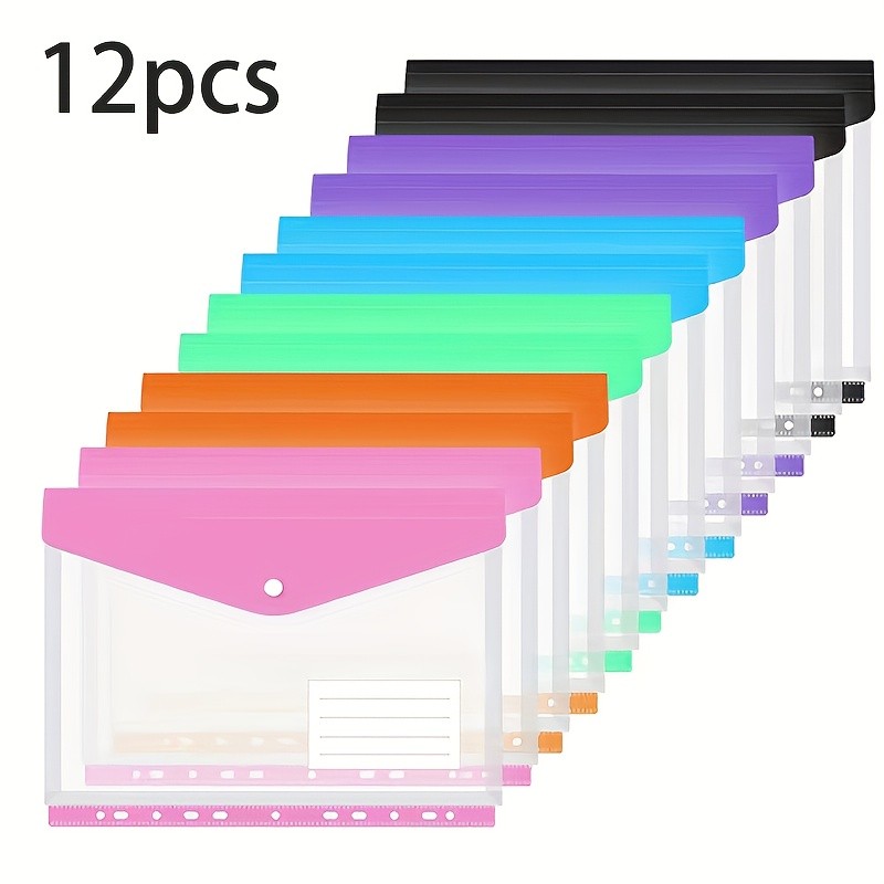 LDQ 12-Pack A4 Expanding File Folders  Heavy-Duty PP Document Organizers with Push-Button Lock & 11-Ring Binder Pockets