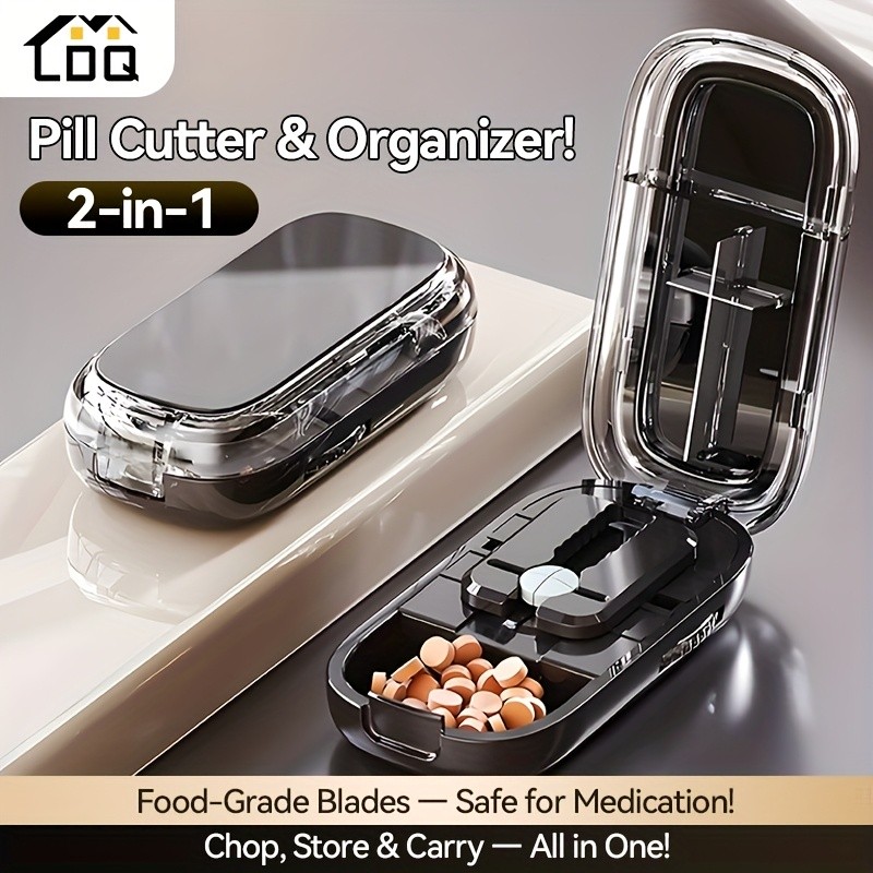 LDQ Portable Pill Cutter & Divider Accurate One-to-Two Tablet Splitter with Easy-to-Use Medication Organizer Case