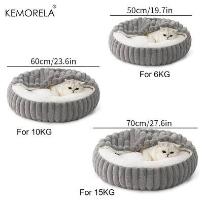 KEMORELA Calming Warm Kitten Bed  Round Hooded Plush Cat Cave