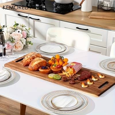 KEMORELA Extra Long Wooden Serving Board with Handles  Elegant Dark Brown Charcuterie & Cutting Board