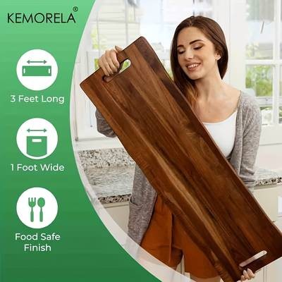 KEMORELA Extra Long Wooden Serving Board with Handles  Elegant Dark Brown Charcuterie & Cutting Board