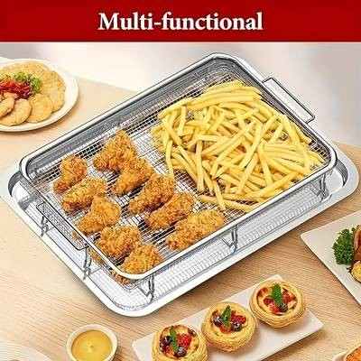 Awaoko 2pcs Stainless Steel Oil Drip Tray & Roasting Basket Set  Multi-Functional 304 Stainless Steel Pan