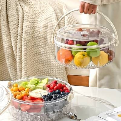 Awaoko Transparent Divided Vegetable Serving Tray with Lid  Rotating Party Fruit Plate & Snack Organizer