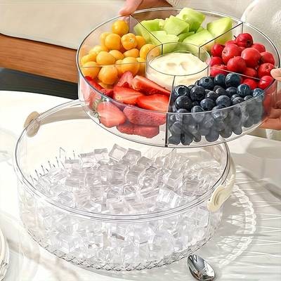 Awaoko Transparent Divided Vegetable Serving Tray with Lid  Rotating Party Fruit Plate & Snack Organizer