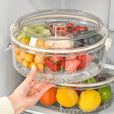 Awaoko Transparent Divided Vegetable Serving Tray with Lid  Rotating Party Fruit Plate & Snack Organizer