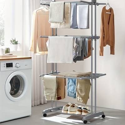 NLDD 4-Tier Heavy-Duty Mobile Laundry Drying Rack with Wheels  Foldable, Large-Capacity Clothes Airer