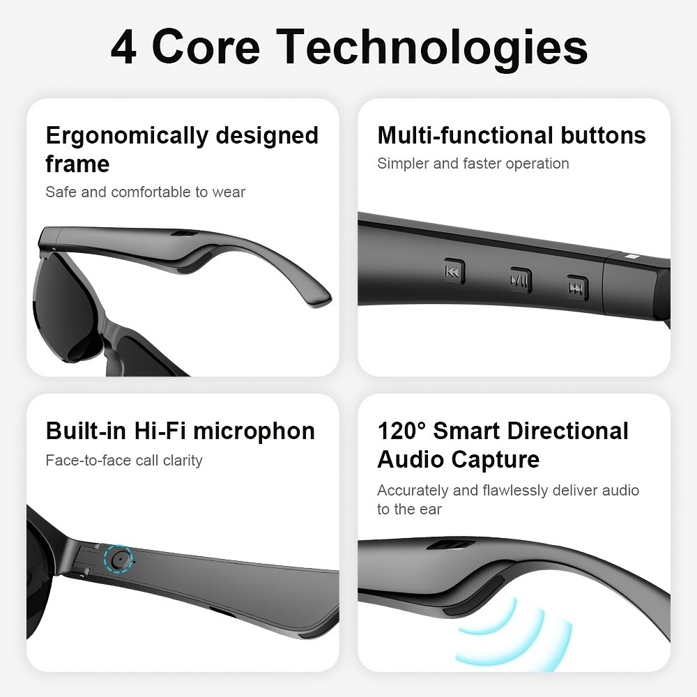 ANKRIYUL Smart Glasses  Wireless Audio Eyewear with Built-in Microphone