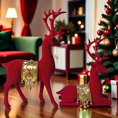 NLDD Exquisite Deer Resin Craft Set (2pcs)  Elegant Beaded Deer Statues for Luxurious Home Dcor