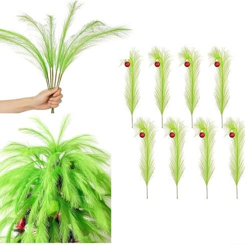 NLDD 12pcs Artificial Christmas Tree Stems  Lime Green Furry Holiday Picks with Red Berries