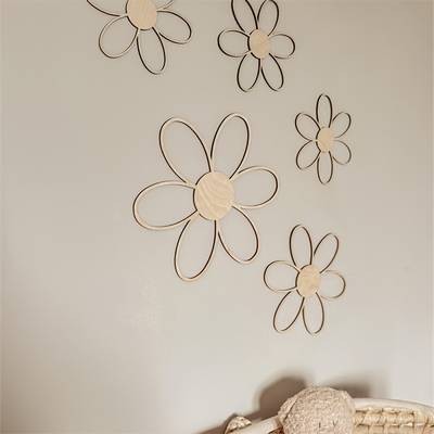 YIMUWN Nordic Style Wooden Daisy Wall Decor  Self-Adhesive, Reusable Floral Cut-Out Wall Art
