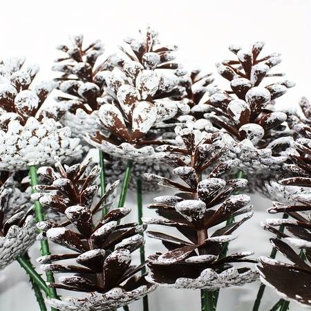 YIMUWN 24pcs Artificial Christmas Pine Cone Branches  Brushed White Holiday Picks with Evergreen Sprigs