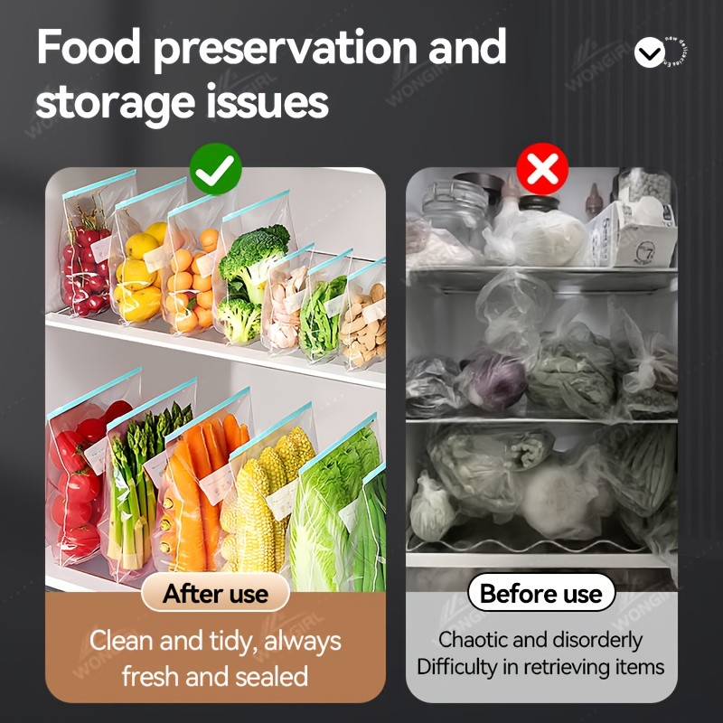 LDQ 60pcs Leak-Proof Food Storage Bag Set  Reusable Multi-Size Kitchen Organisers for Fresher NZ Ingredients