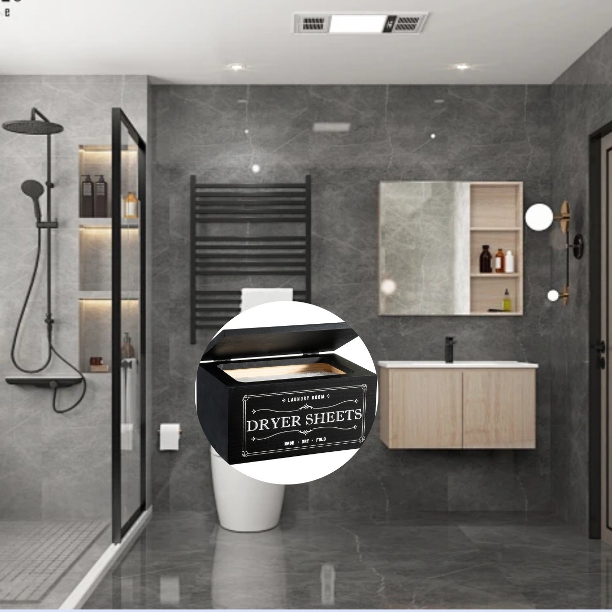 LDQ Rustic Dryer Sheet Holder  Hinged-Lid Farmhouse Container for Neat NZ Laundry Storage & Organisation