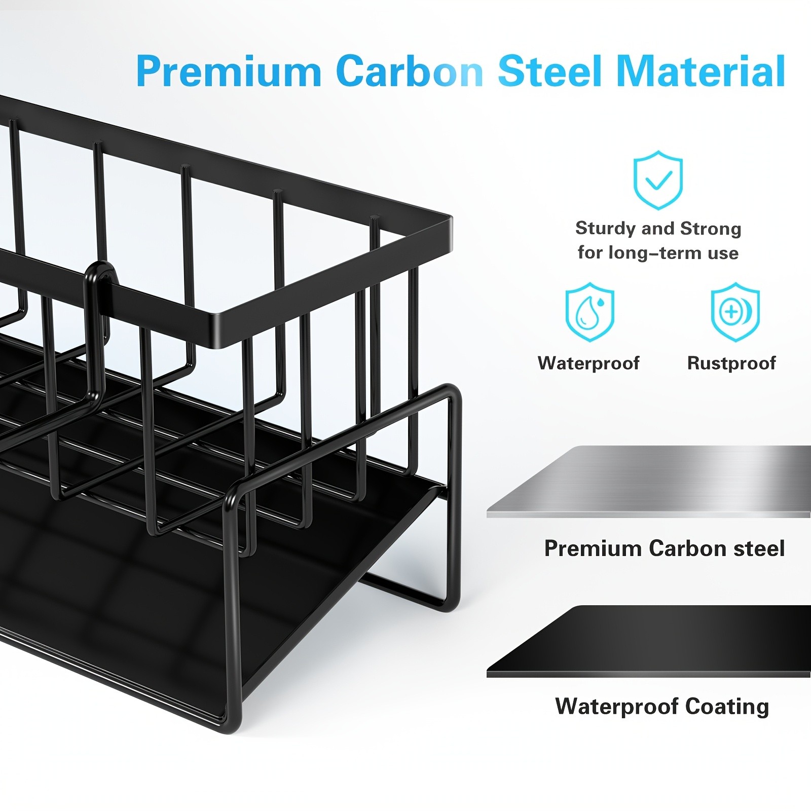 MCMLS Carbon Steel Sink Caddy  Heavy-Duty Black Countertop Rack for Smart NZ Kitchen Organisation