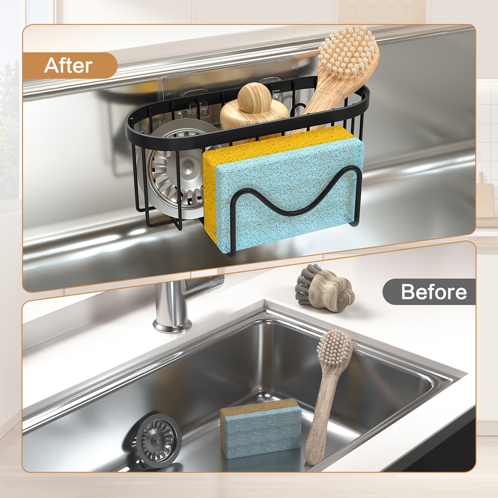 MCMLS 2-in-1 Stainless Steel Wall-Mounted Sink Caddy  Heavy-Duty Over-Sink Storage Rack for Modern NZ Kitchens