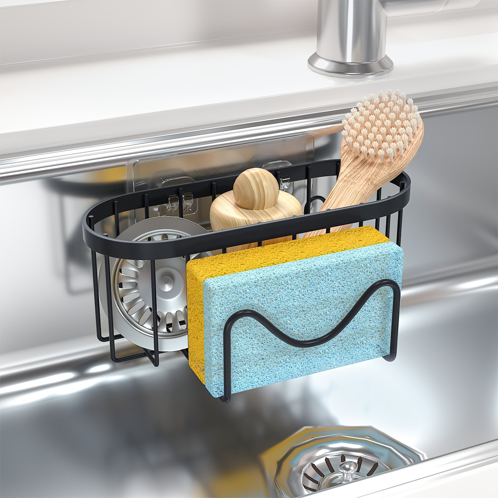 MCMLS 2-in-1 Stainless Steel Wall-Mounted Sink Caddy  Heavy-Duty Over-Sink Storage Rack for Modern NZ Kitchens