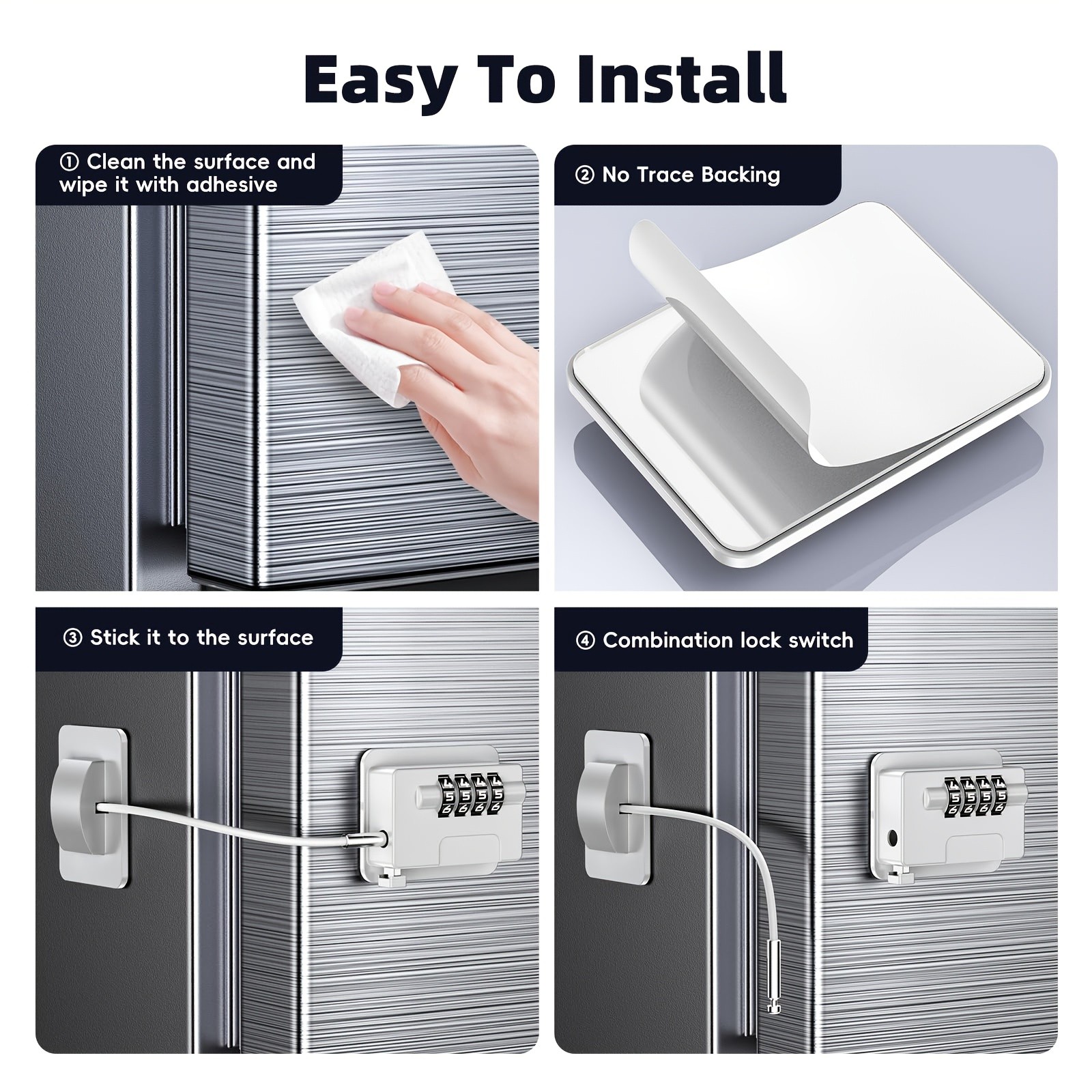 MCMLS Easy-Install Password Door Lock Set  No-Drill Multi-Surface Security Solution for NZ Homes & Appliances