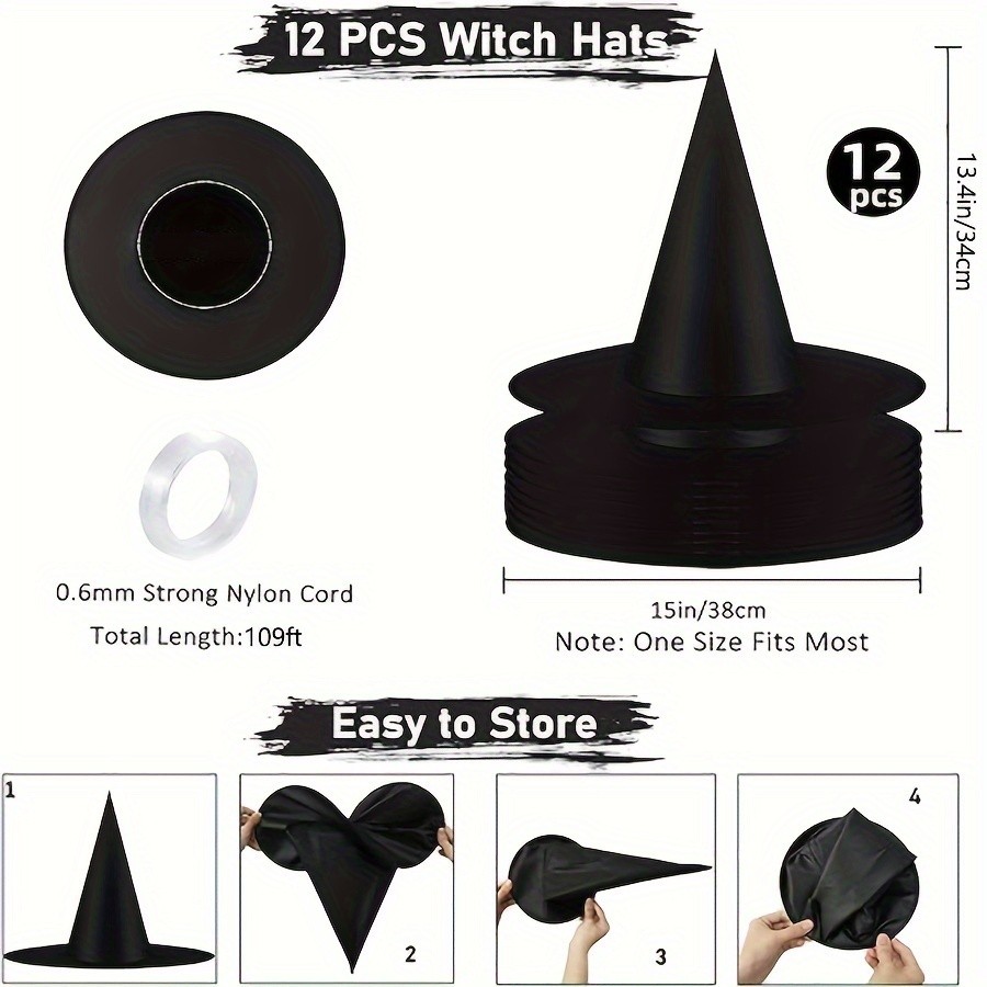 MCMLS Halloween Floating Witch Hat Set  12pcs Black Hanging Wizard Hats for NZ Indoor & Outdoor Party Dcor