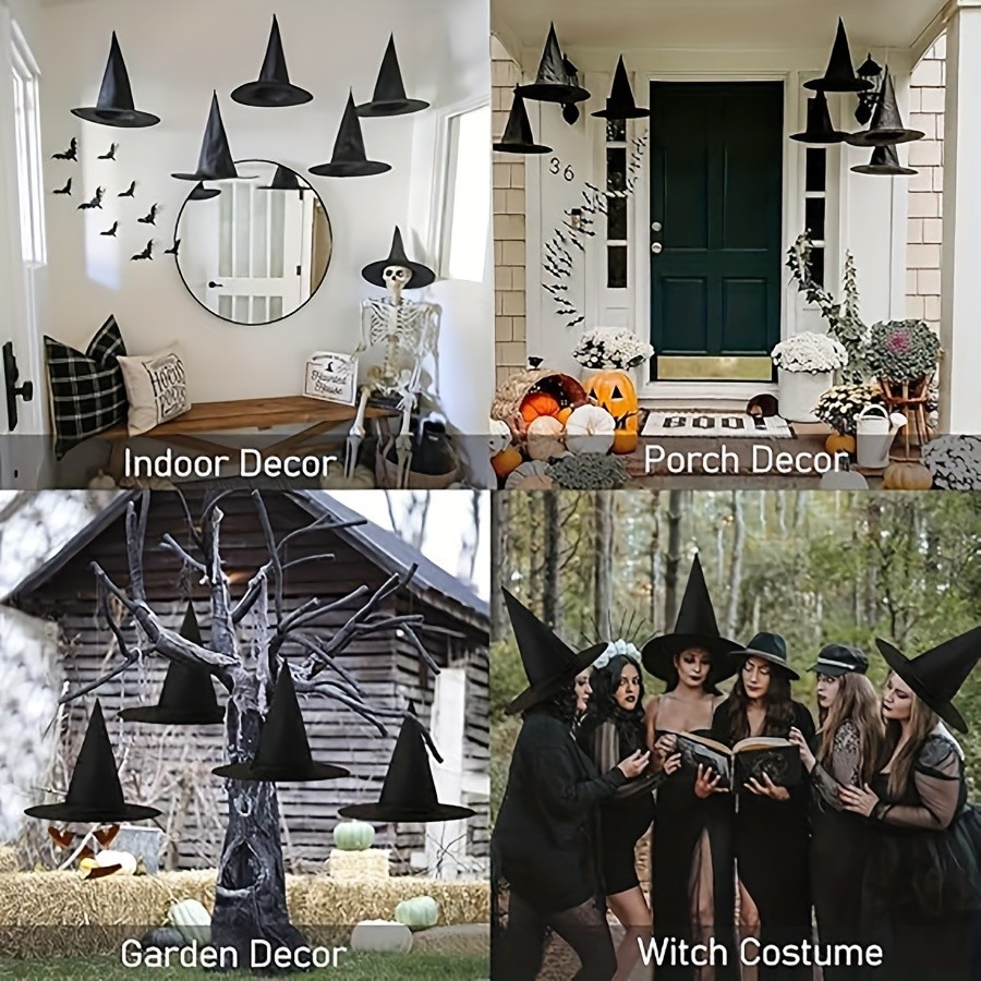 MCMLS Halloween Floating Witch Hat Set  12pcs Black Hanging Wizard Hats for NZ Indoor & Outdoor Party Dcor