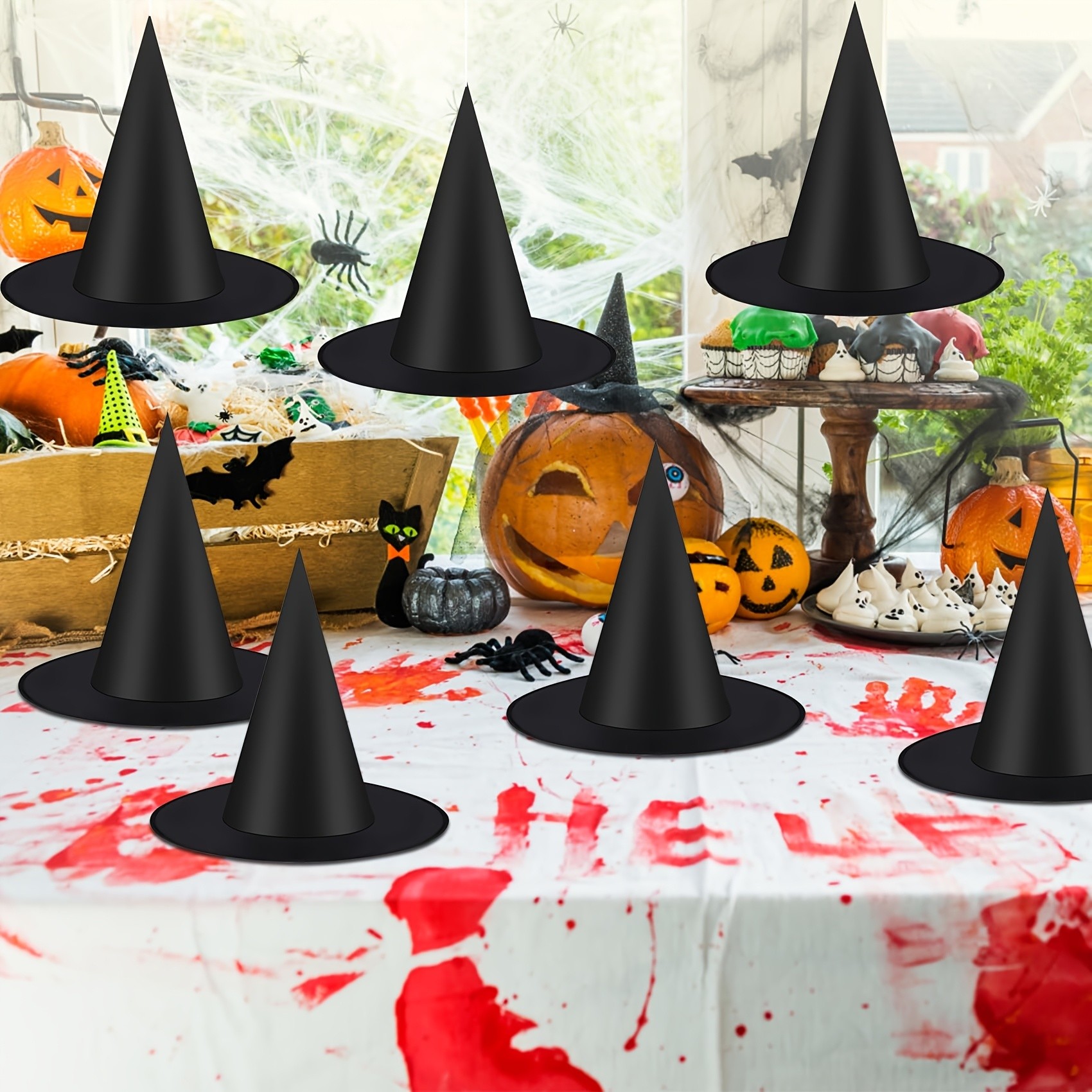 MCMLS Halloween Floating Witch Hat Set  12pcs Black Hanging Wizard Hats for NZ Indoor & Outdoor Party Dcor