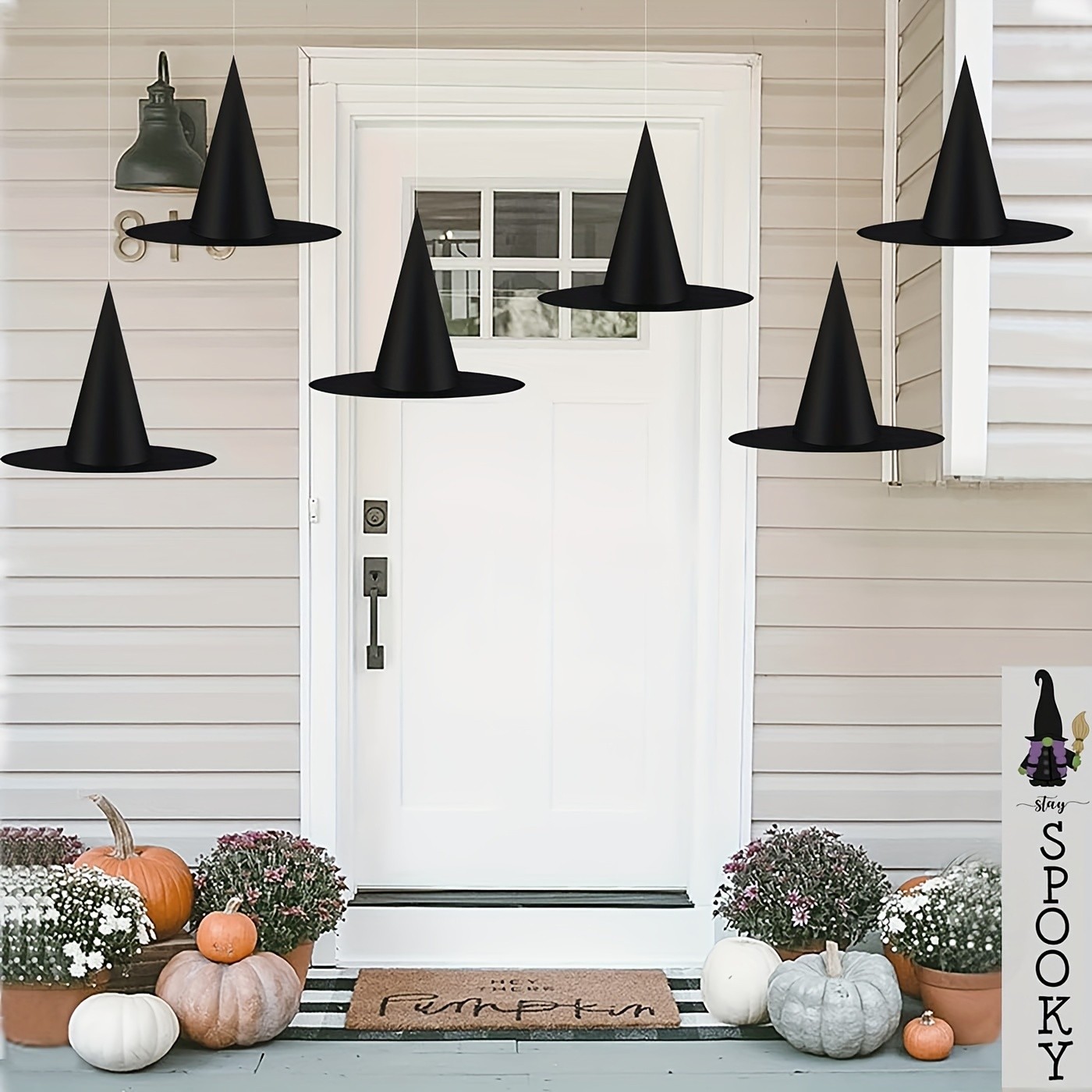MCMLS Halloween Floating Witch Hat Set  12pcs Black Hanging Wizard Hats for NZ Indoor & Outdoor Party Dcor