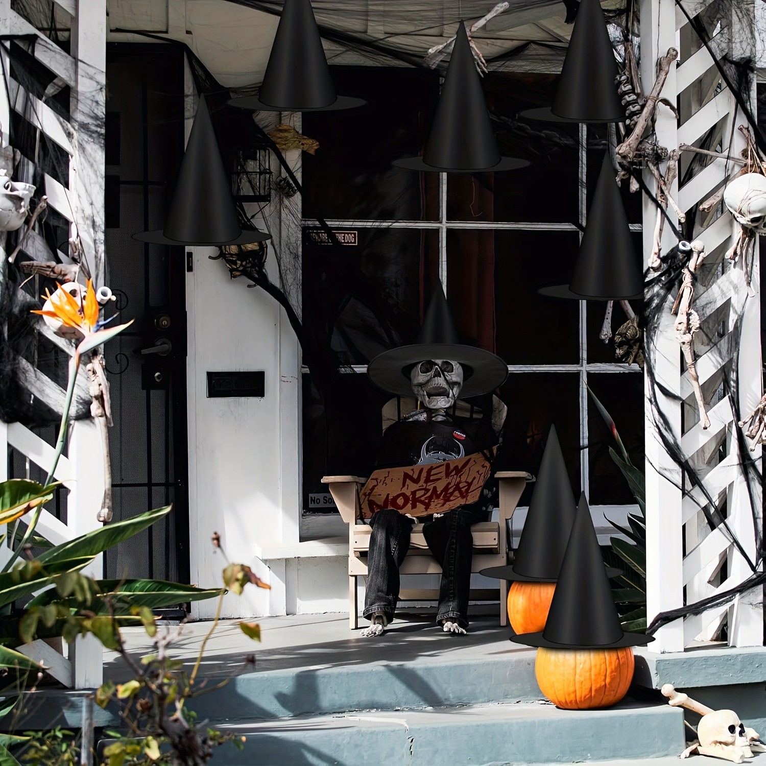 MCMLS Halloween Floating Witch Hat Set  12pcs Black Hanging Wizard Hats for NZ Indoor & Outdoor Party Dcor