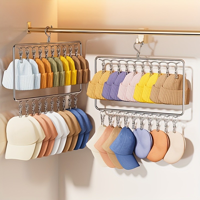 MCMLS Heavy-Duty Stainless Steel 2-Tier Hat Hanger Organizer  20-Clip Over-Door/ Ceiling Mount for NZ Closet & Laundry Storage