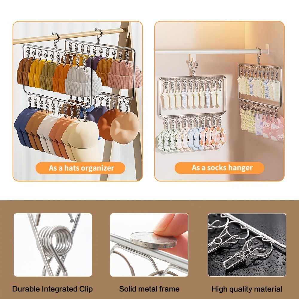 MCMLS Heavy-Duty Stainless Steel 2-Tier Hat Hanger Organizer  20-Clip Over-Door/ Ceiling Mount for NZ Closet & Laundry Storage