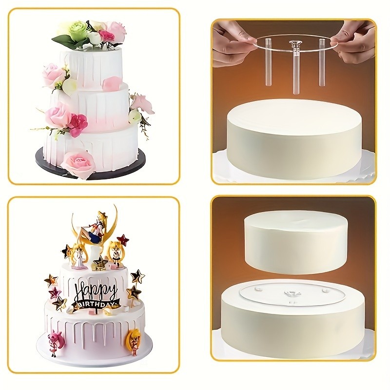 YUHUPHYLLIC 4pcs Reusable Cake Tier Set  Transparent Dividers & Cake Pins for Multi-Layered Cakes