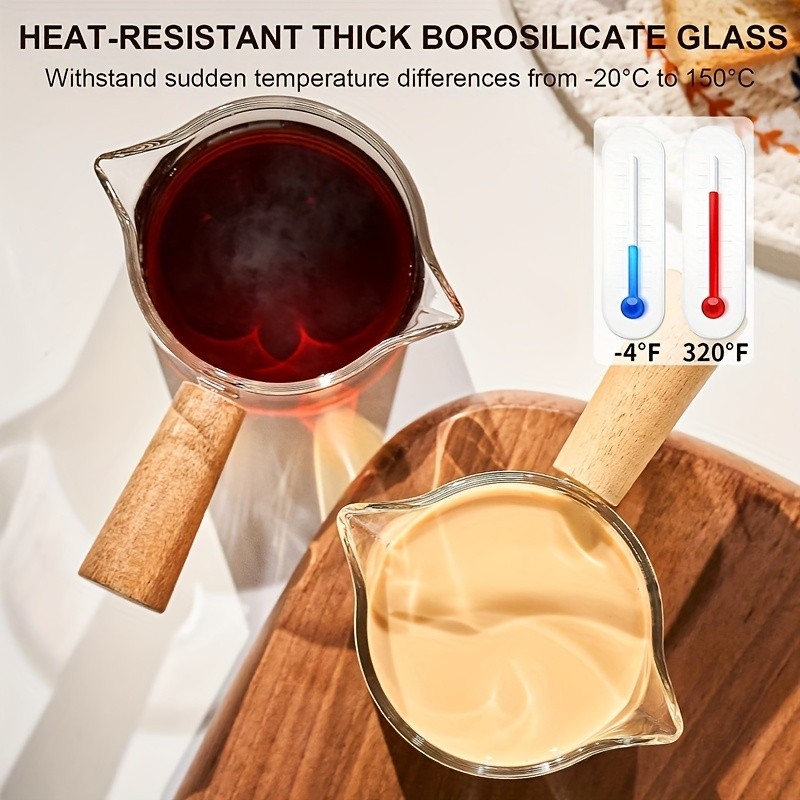 YUHUPHYLLIC Clear Glass Measuring Cup 2.6oz Precision Scale with Wooden Handle for Espresso & Coffee Brewing