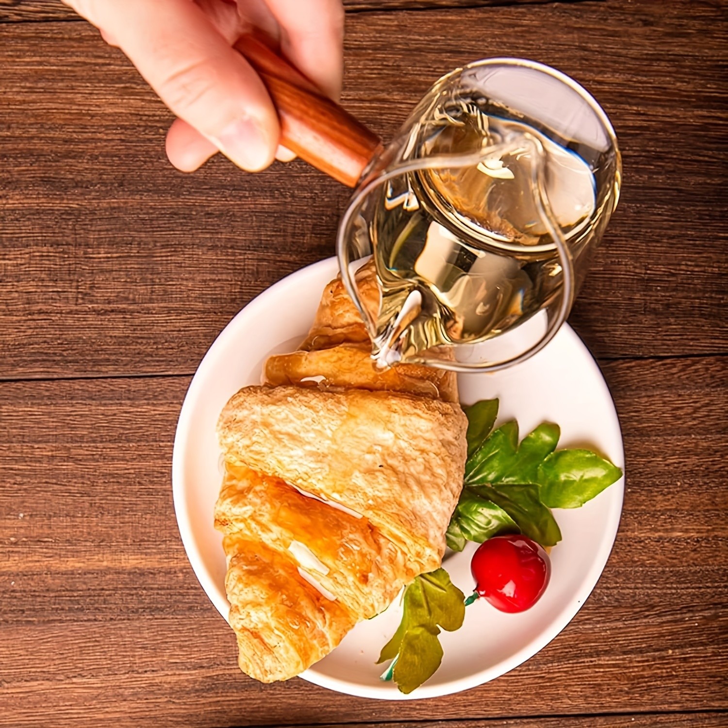 YUHUPHYLLIC Clear Glass Measuring Cup 2.6oz Precision Scale with Wooden Handle for Espresso & Coffee Brewing