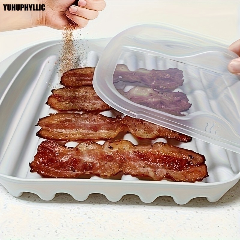 YUHUPHYLLIC Microwave Bacon Cooker Tray with Lid  Non-Slip, Fat-Draining Design for Quick Bacon Prep in NZ Kitchens