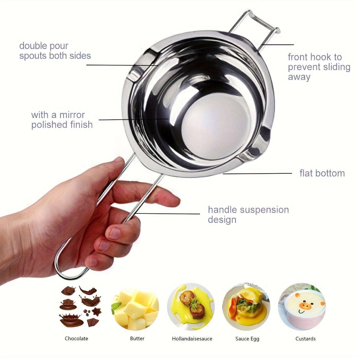 YUHUPHYLLIC Stainless Steel Chocolate Melting Pot  Double Boiler for Baking, Fondue & Multi-Purpose Melting